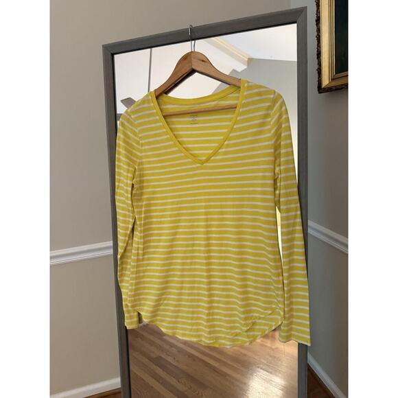 Old Navy Mustard Yellow Ivory Stripe Long Sleeve Top M - Picture 1 of 3